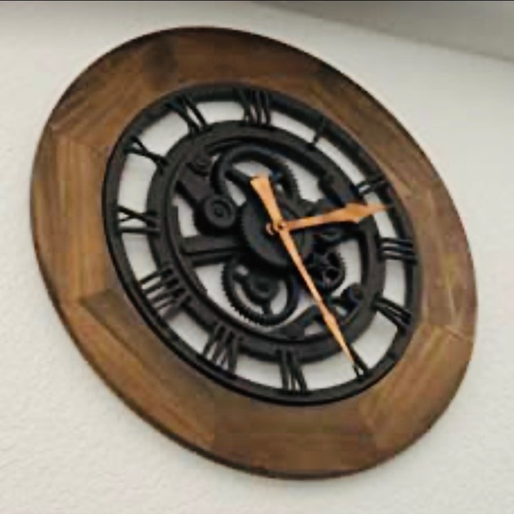 Rustic Wood Gear Wall Clock, 19", Aged Brown - Picture 5 of 5